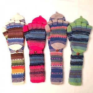 Alpaca hooded mittens long texting flap button adult youth teen