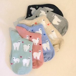 Alpacas with Heart: Cotton Blend Ankle Socks
